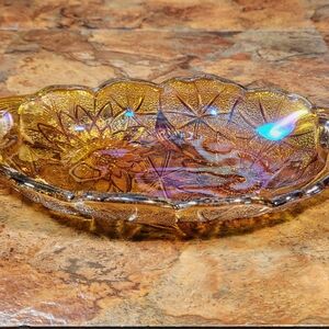 Vintage Indiana Carnival Glass • Sunflower Iridescent Marigold Amber